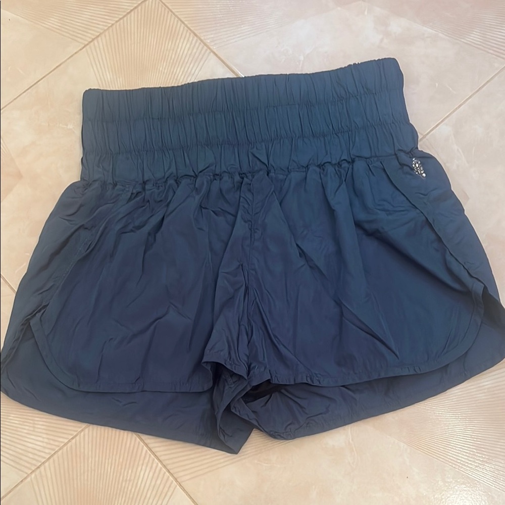 FP Movement by Free People Blue Athletic Shorts with Ruffled Hem